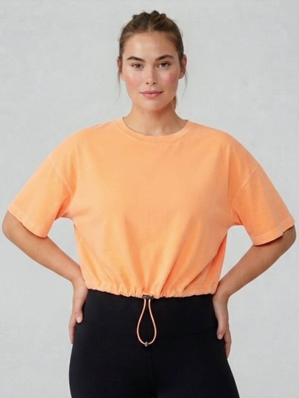 Tna Aritzia Neon Orange Cinched Drawstring Waist T-Shirt Top Cotton Small S